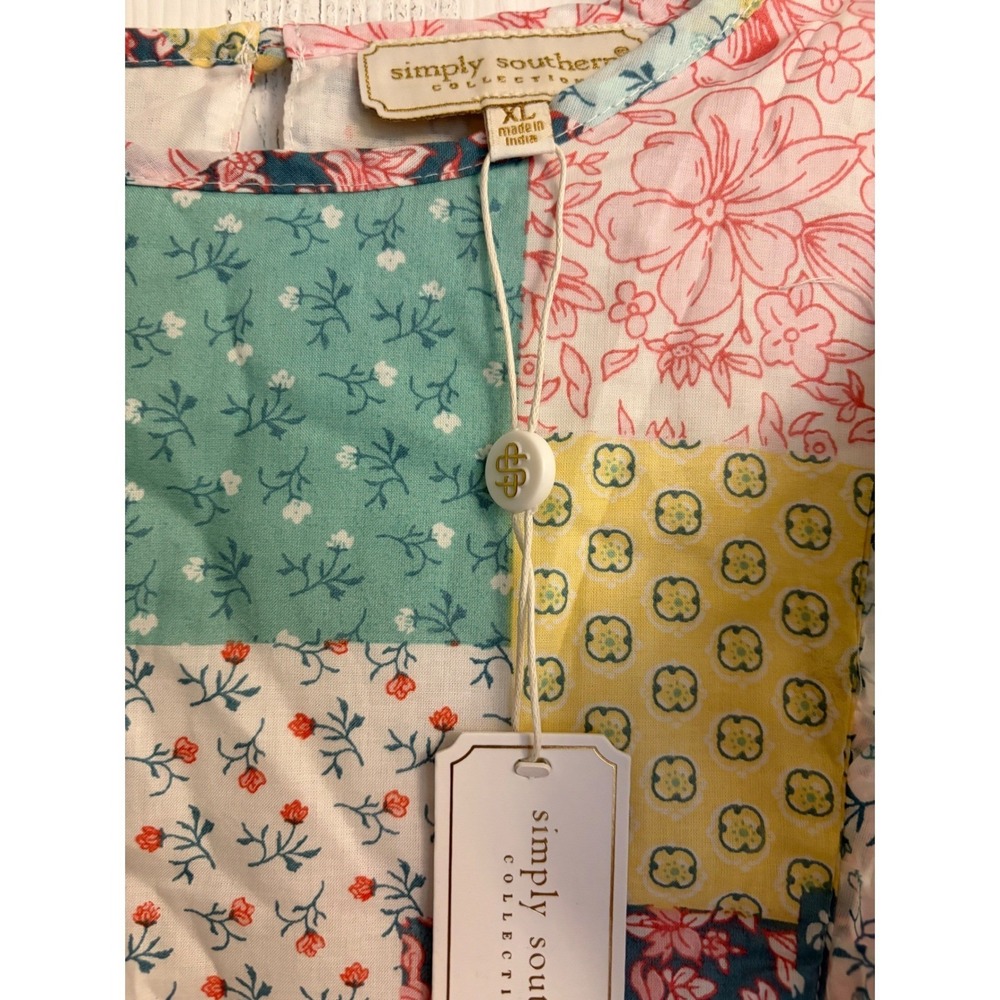 Simply Southern Patchwork Tiered Maxi Dress XL Pink Teal Ruffle Sleeveless NEW - Picture 3 of 11